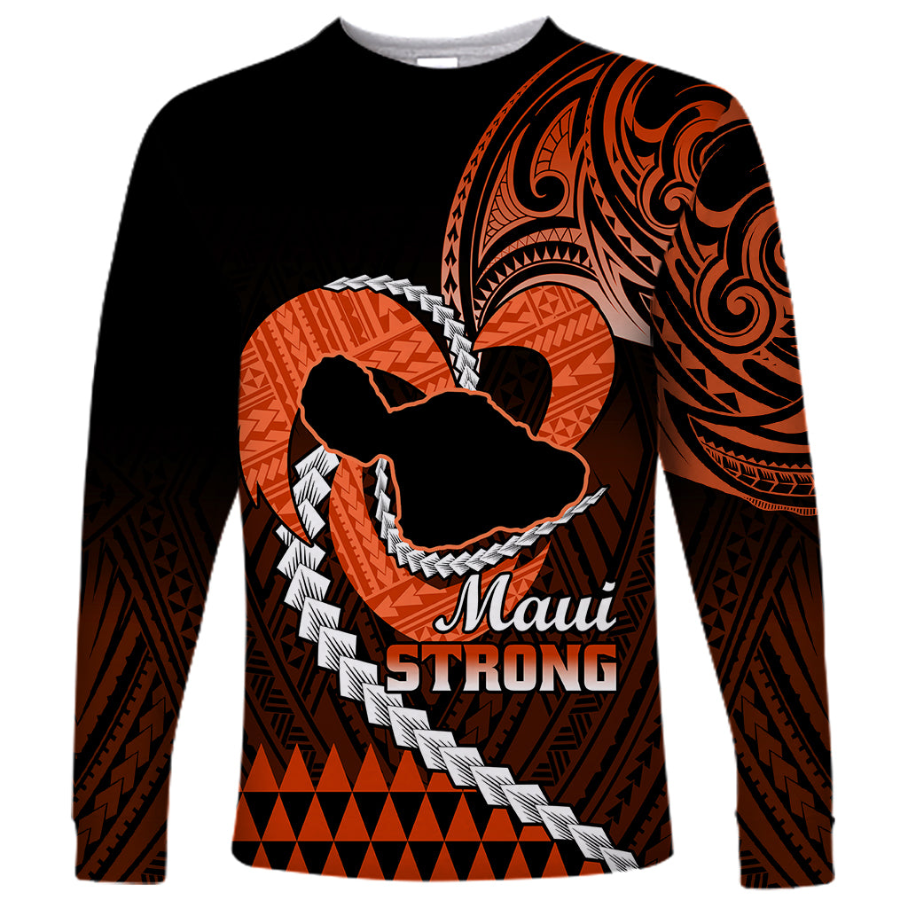 Personalised Hawaii Long Sleeve Shirt Maui Be Strong Kakau Orange Version LT01 Unisex Orange - Polynesian Pride