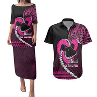 Personalised Hawaii Couples Matching Puletasi Dress and Hawaiian Shirt Maui Be Strong Kakau Pink Version LT01 Pink - Polynesian Pride