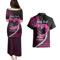 Personalised Hawaii Couples Matching Puletasi Dress and Hawaiian Shirt Maui Be Strong Kakau Pink Version LT01 - Polynesian Pride