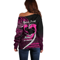 Personalised Hawaii Off Shoulder Sweater Maui Be Strong Kakau Pink Version LT01 - Polynesian Pride