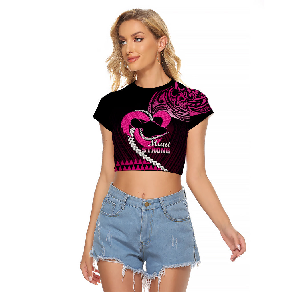 Personalised Hawaii Raglan Cropped T Shirt Maui Be Strong Kakau Pink Version LT01 Female Pink - Polynesian Pride