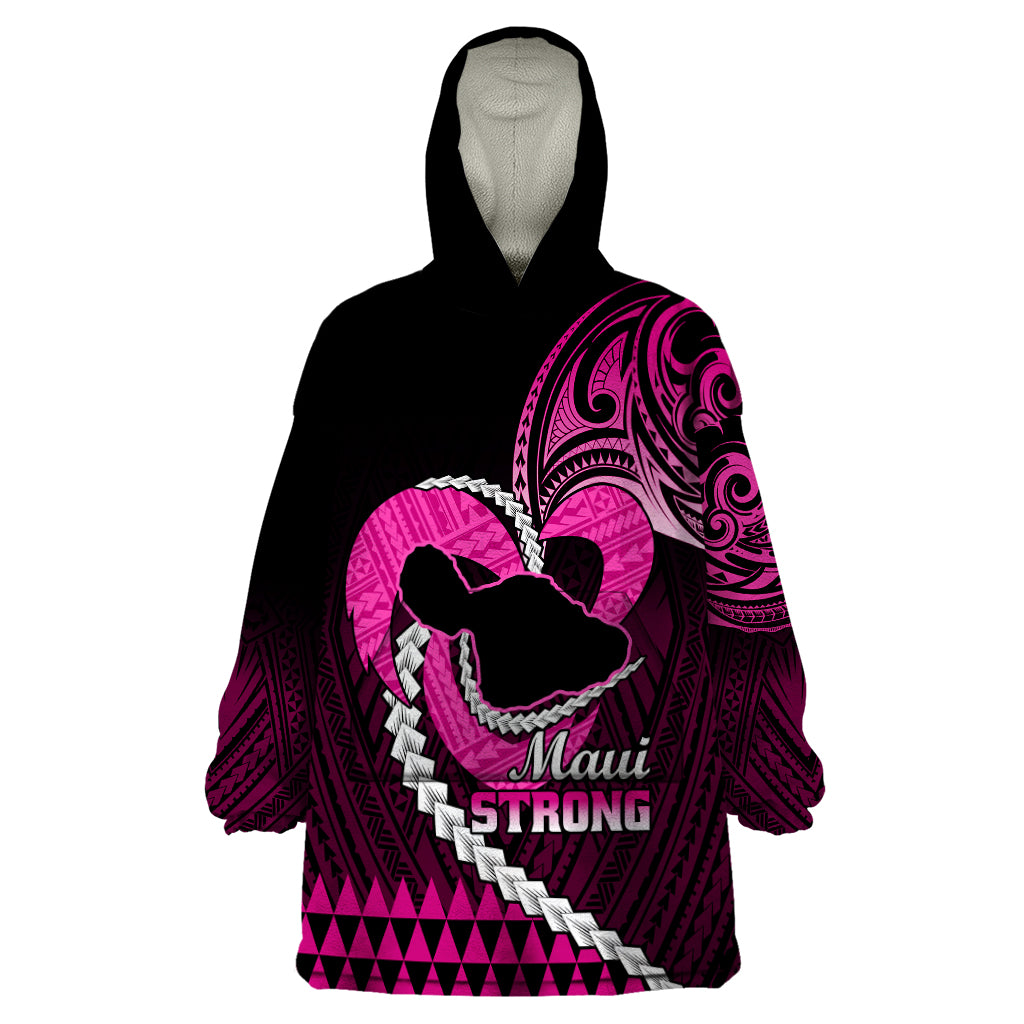 Personalised Hawaii Wearable Blanket Hoodie Maui Be Strong Kakau Pink Version LT01 One Size Pink - Polynesian Pride