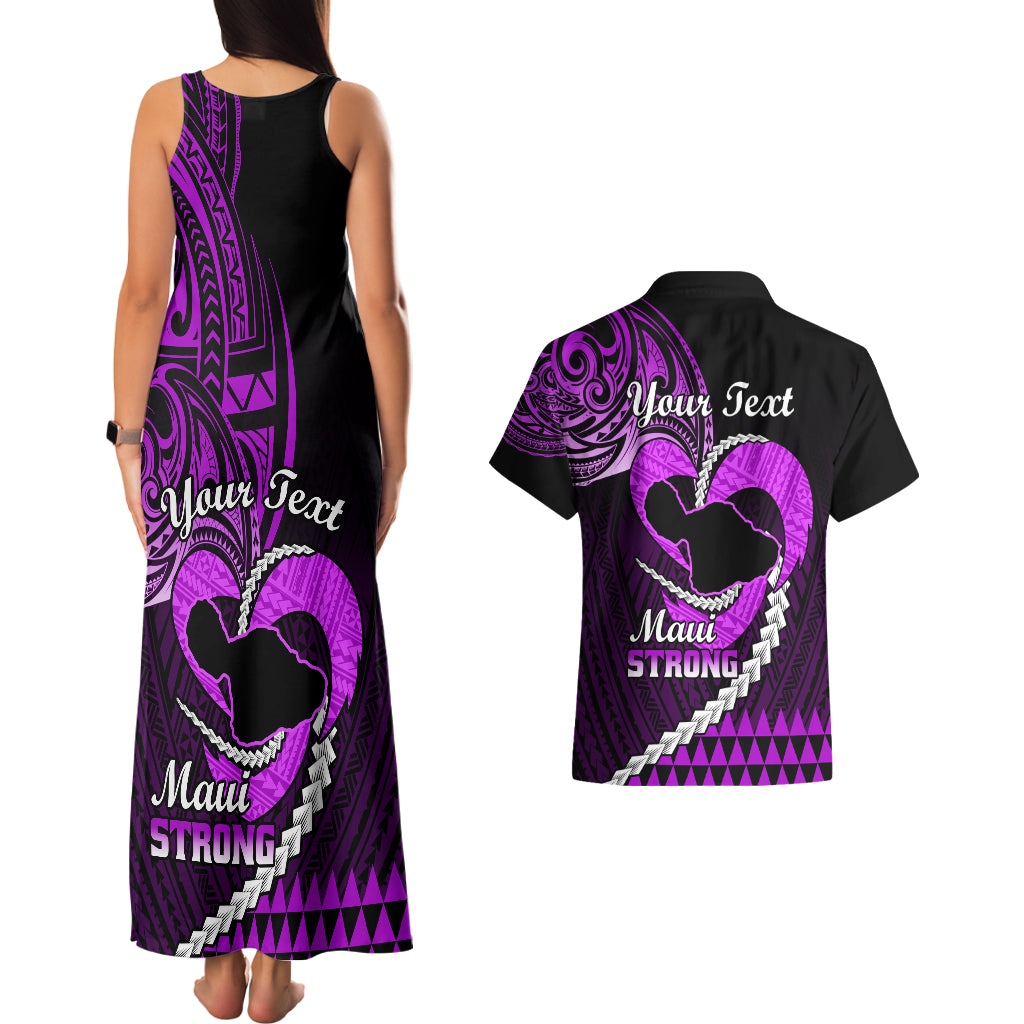 Personalised Hawaii Couples Matching Tank Maxi Dress and Hawaiian Shirt Maui Be Strong Kakau Purple Version LT01 - Polynesian Pride