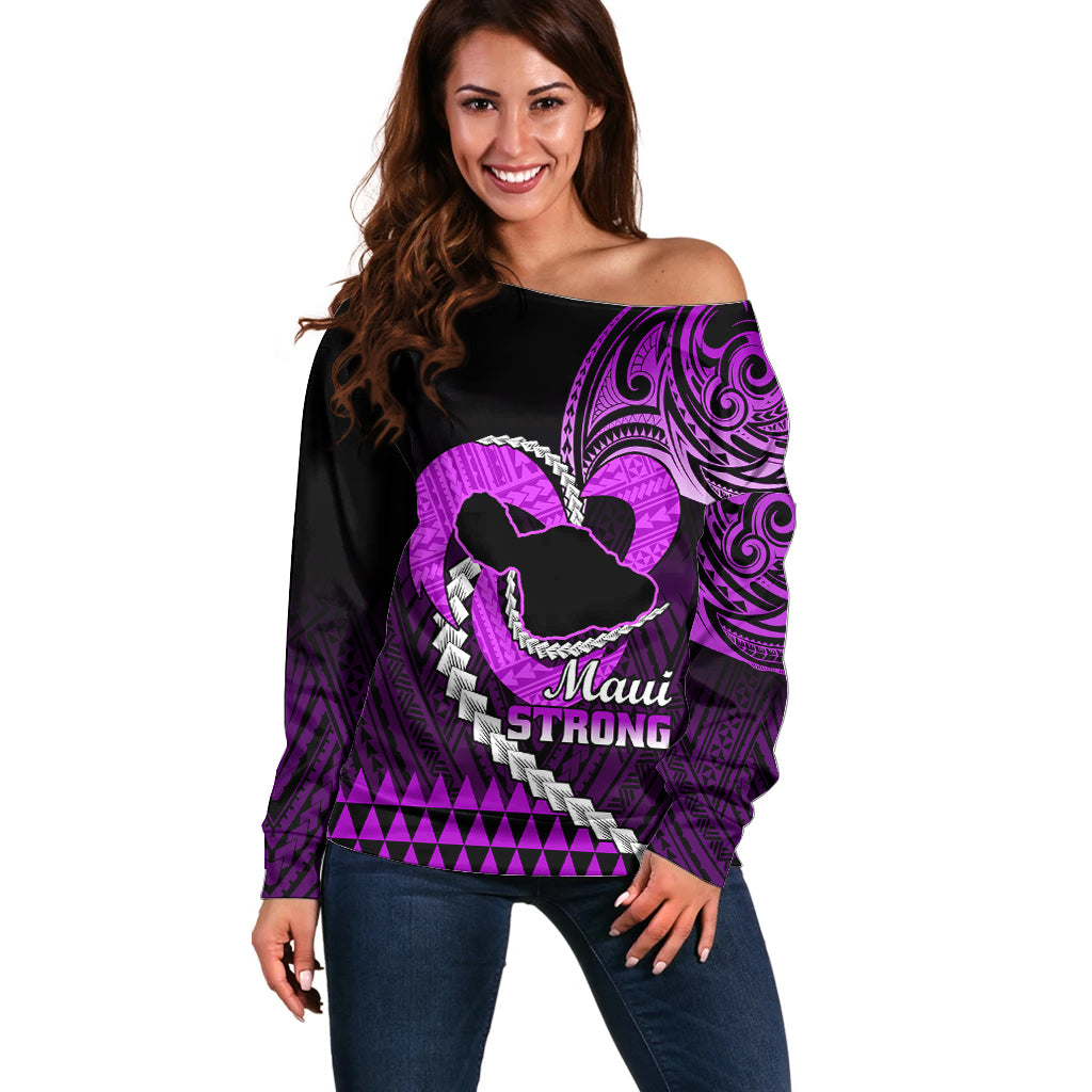 Personalised Hawaii Off Shoulder Sweater Maui Be Strong Kakau Purple Version LT01 Women Purple - Polynesian Pride