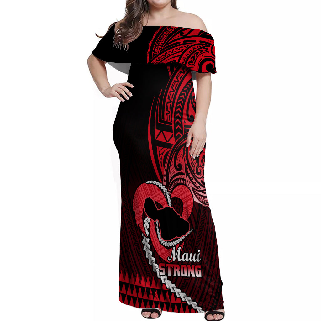Personalised Hawaii Off Shoulder Maxi Dress Maui Be Strong Kakau Red Version LT01 Women Red - Polynesian Pride