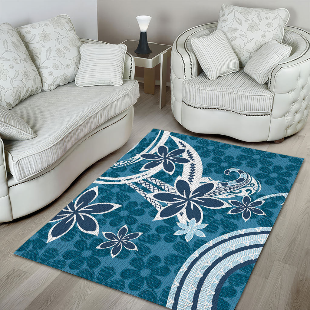 Hawaii Pupuala Plumeria Blue Area Rug Polynesian Pattern LT01 - Polynesian Pride