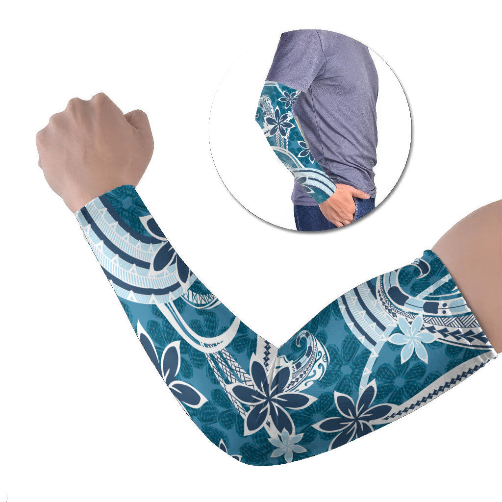Hawaii Pupuala Plumeria Blue Arm Sleeves Polynesian Pattern LT01 Set of 2 Blue - Polynesian Pride