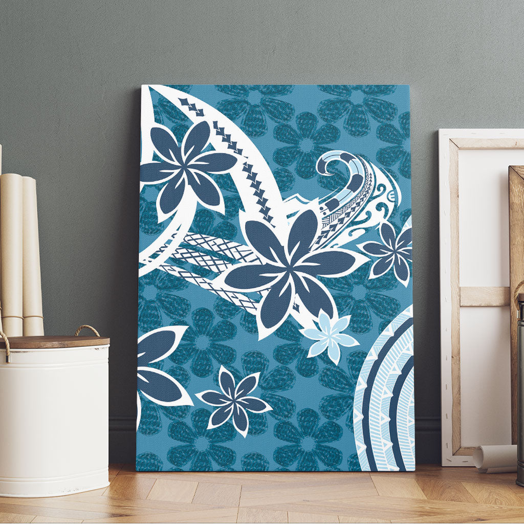 Hawaii Pupuala Plumeria Blue Canvas Wall Art Polynesian Pattern LT01 - Polynesian Pride