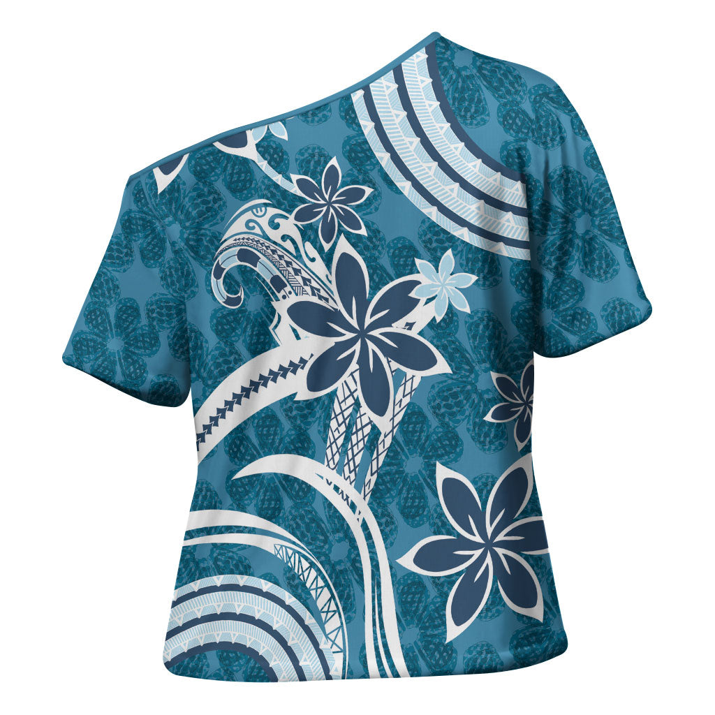 Hawaii Pupuala Plumeria Blue Cross Shoulder Shirt Polynesian Pattern LT01 - Polynesian Pride