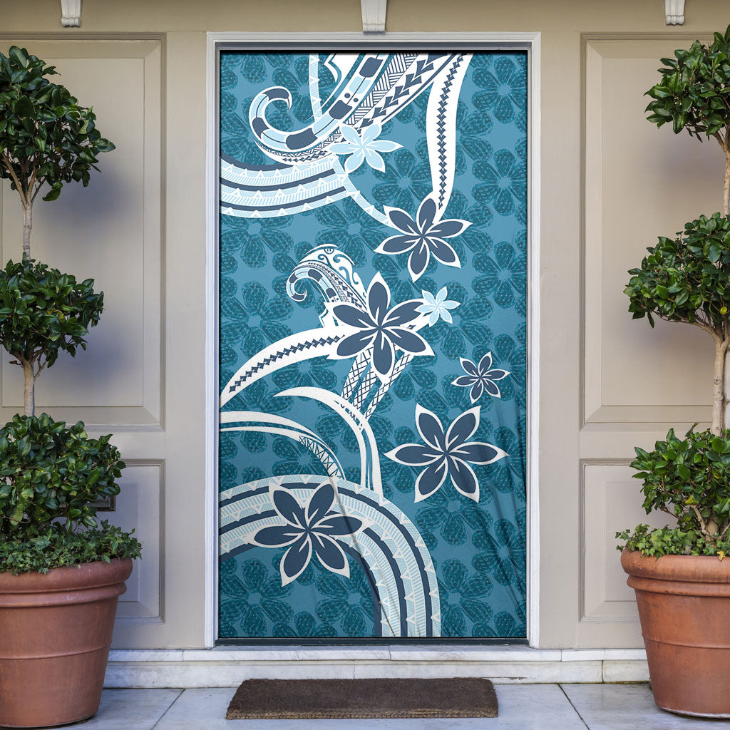 Hawaii Pupuala Plumeria Blue Door Cover Polynesian Pattern LT01 Blue - Polynesian Pride