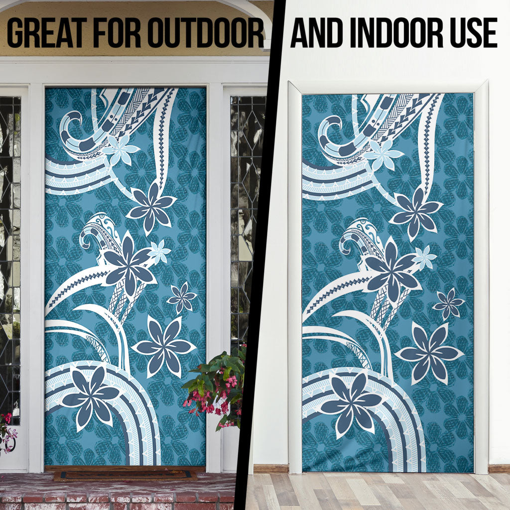 Hawaii Pupuala Plumeria Blue Door Cover Polynesian Pattern LT01 - Polynesian Pride