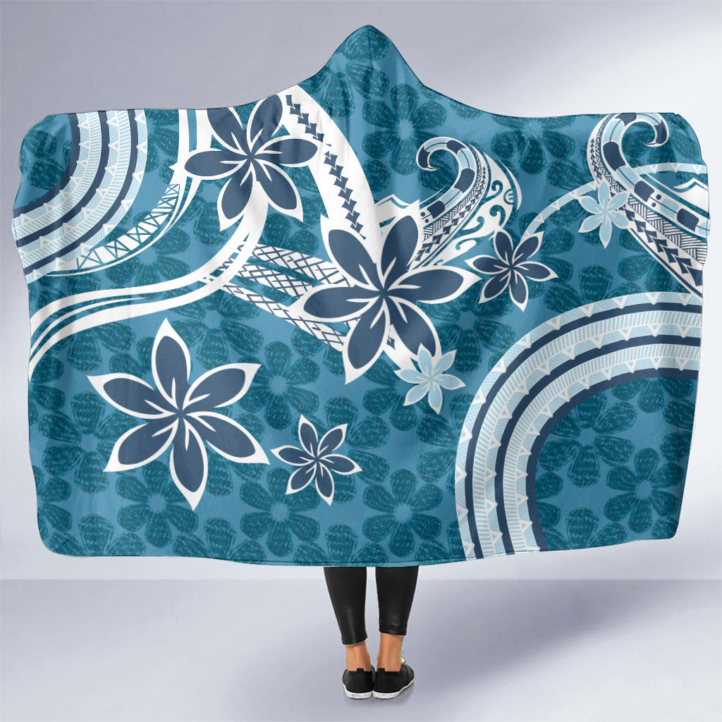 Hawaii Pupuala Plumeria Blue Hooded Blanket Polynesian Pattern LT01 One Size Blue - Polynesian Pride