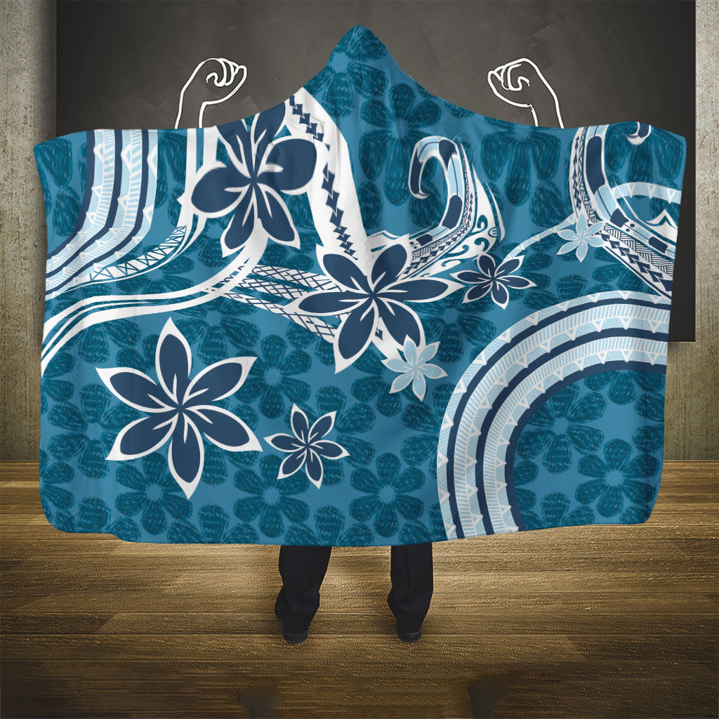 Hawaii Pupuala Plumeria Blue Hooded Blanket Polynesian Pattern LT01 - Polynesian Pride