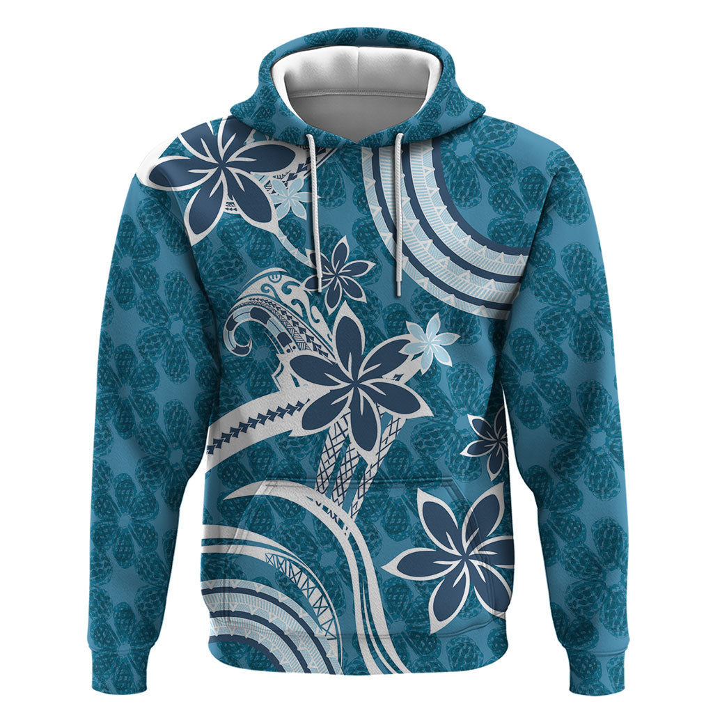 Hawaii Pupuala Plumeria Blue Hoodie Polynesian Pattern LT01 Pullover Hoodie Blue - Polynesian Pride