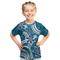 Hawaii Pupuala Plumeria Blue Kid T Shirt Polynesian Pattern LT01 Blue - Polynesian Pride
