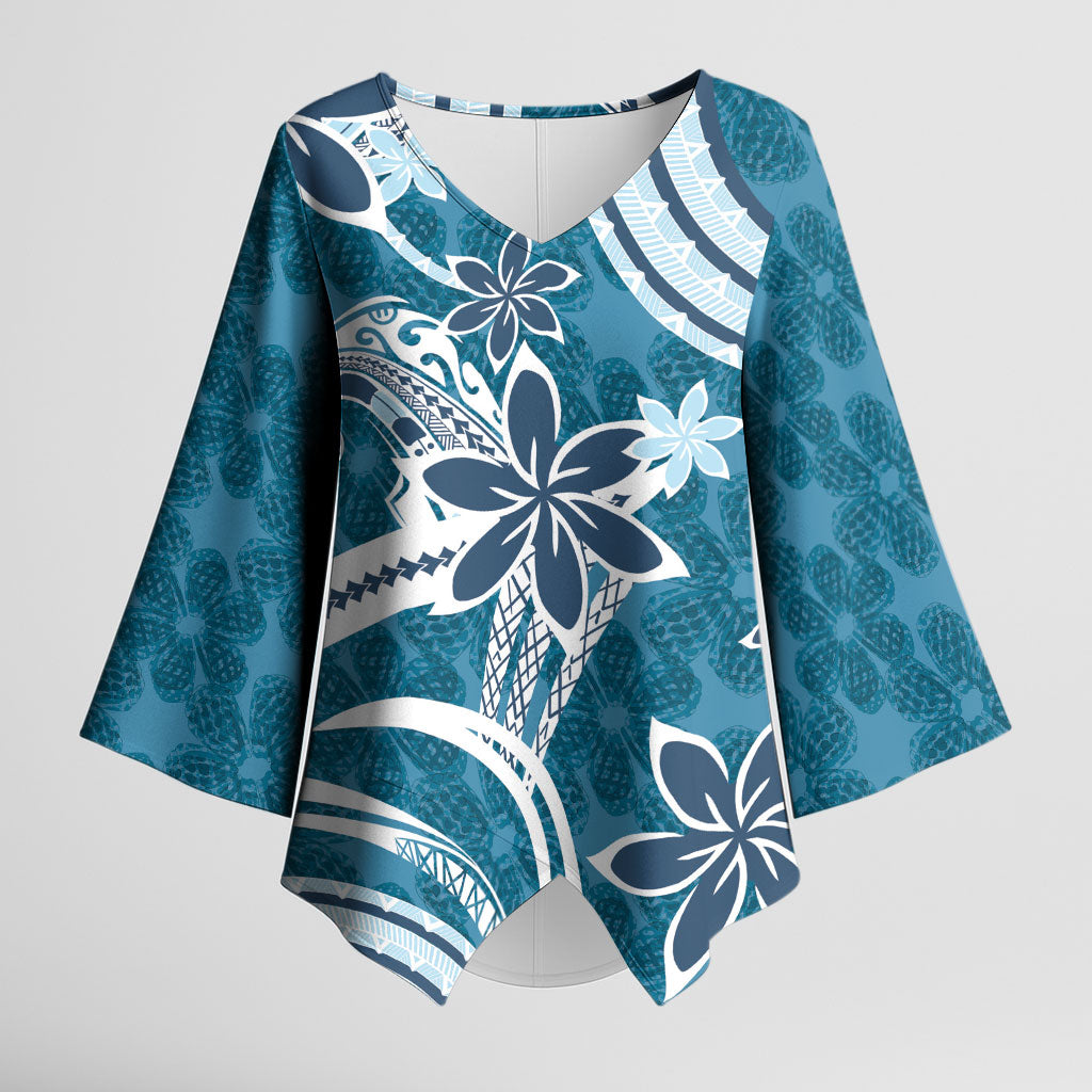 Hawaii Pupuala Plumeria Blue Kimono Sleeve Blouse Polynesian Pattern LT01 Female Blue - Polynesian Pride