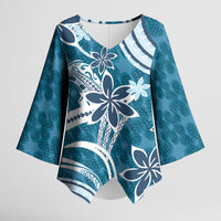 Hawaii Pupuala Plumeria Blue Kimono Sleeve Blouse Polynesian Pattern LT01 Female Blue - Polynesian Pride