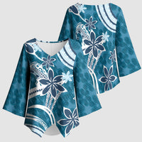Hawaii Pupuala Plumeria Blue Kimono Sleeve Blouse Polynesian Pattern LT01 - Polynesian Pride