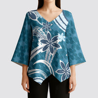 Hawaii Pupuala Plumeria Blue Kimono Sleeve Blouse Polynesian Pattern LT01 - Polynesian Pride