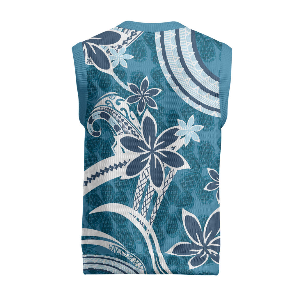Hawaii Pupuala Plumeria Blue Christmas Knitted V-Neck Vest Polynesian Pattern LT01 - Polynesian Pride