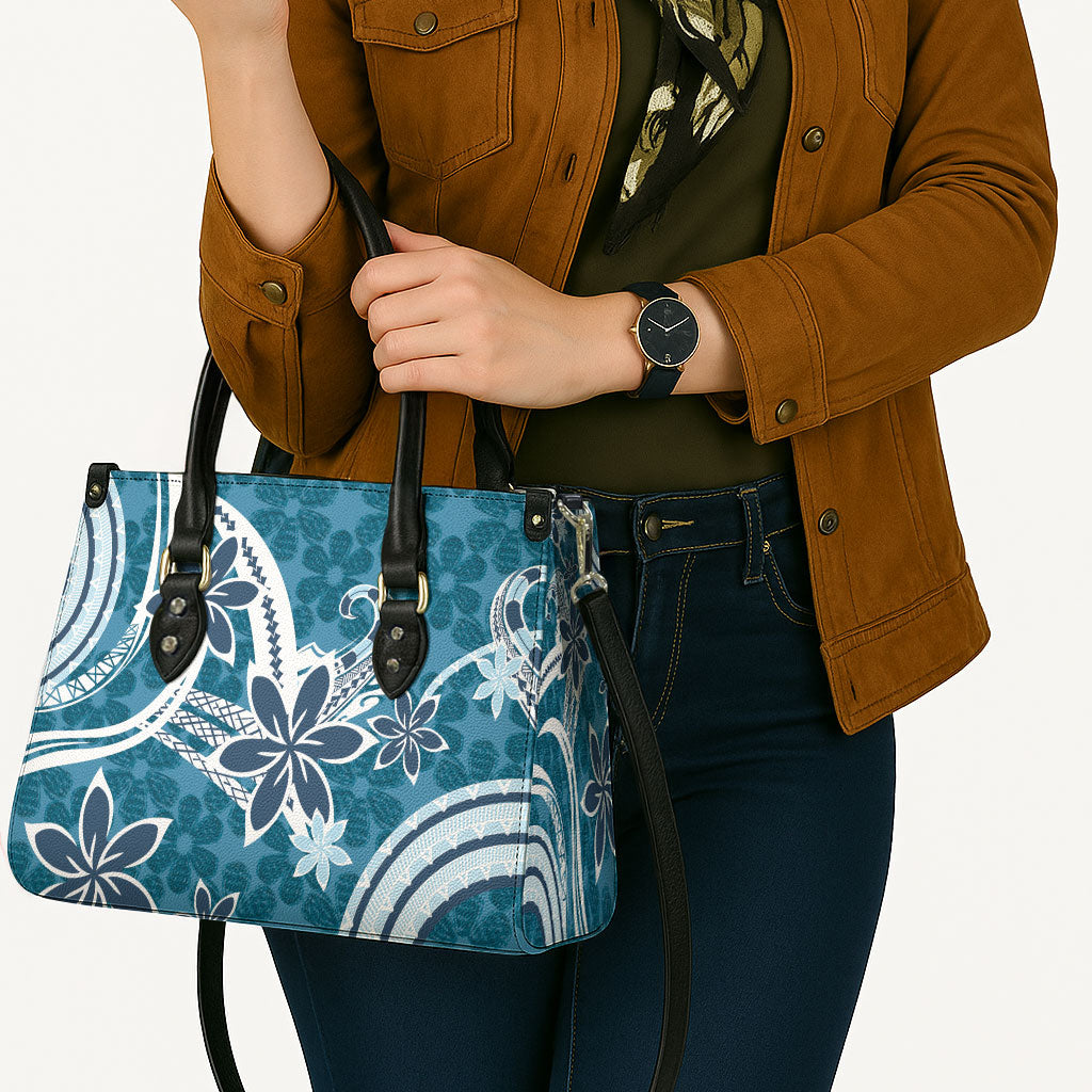 Hawaii Pupuala Plumeria Blue Leather Bag Polynesian Pattern LT01 - Polynesian Pride