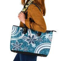 Hawaii Pupuala Plumeria Blue Leather Tote Bag Polynesian Pattern LT01 Blue - Polynesian Pride