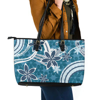 Hawaii Pupuala Plumeria Blue Leather Tote Bag Polynesian Pattern LT01 - Polynesian Pride