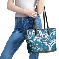 Hawaii Pupuala Plumeria Blue Leather Tote Bag Polynesian Pattern LT01 - Polynesian Pride