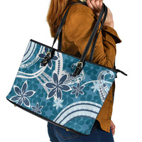Hawaii Pupuala Plumeria Blue Leather Tote Bag Polynesian Pattern LT01 - Polynesian Pride