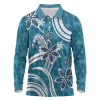 Hawaii Pupuala Plumeria Blue Long Sleeve Polo Shirt Polynesian Pattern LT01 Blue - Polynesian Pride