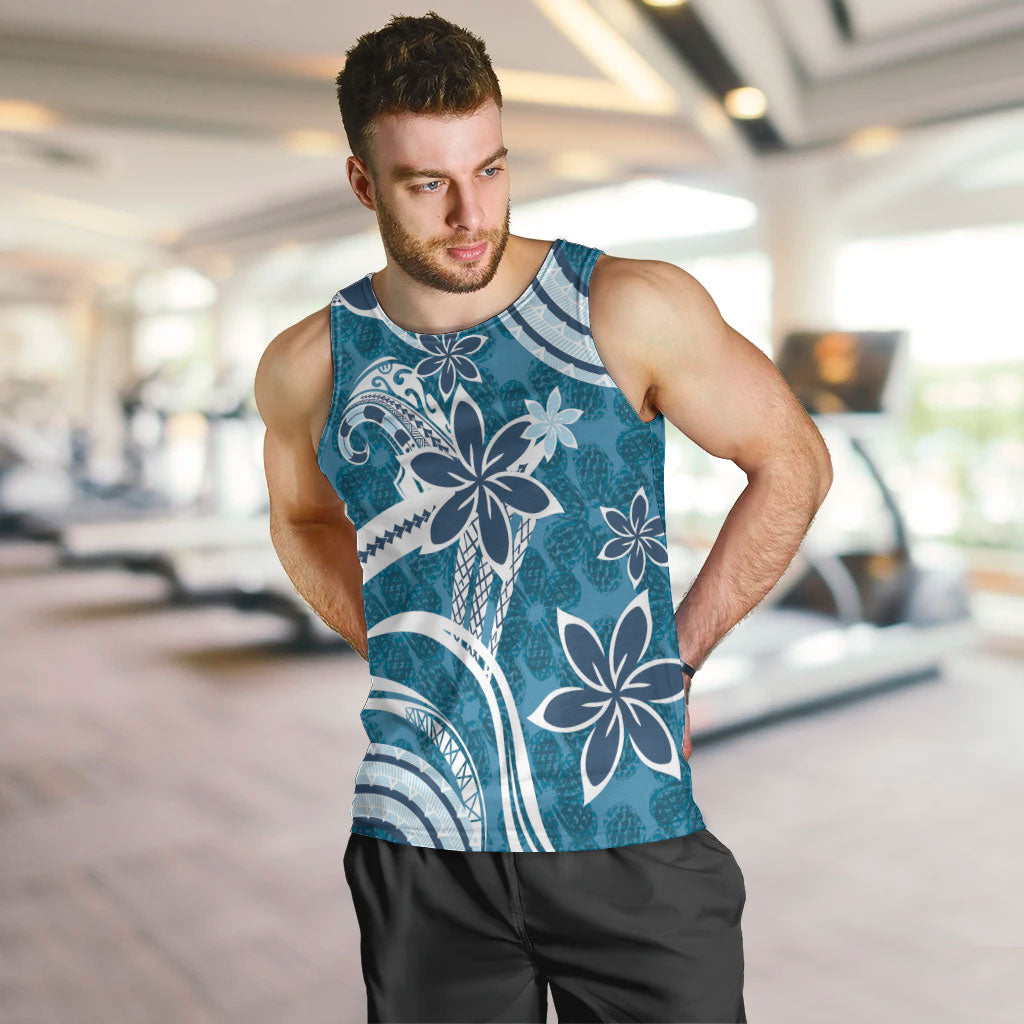 Hawaii Pupuala Plumeria Blue Men Tank Top Polynesian Pattern LT01 Blue - Polynesian Pride