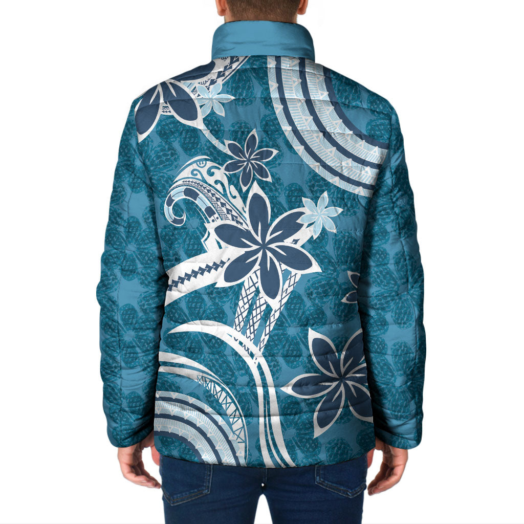 Hawaii Pupuala Plumeria Blue Padded Jacket Polynesian Pattern LT01 - Polynesian Pride
