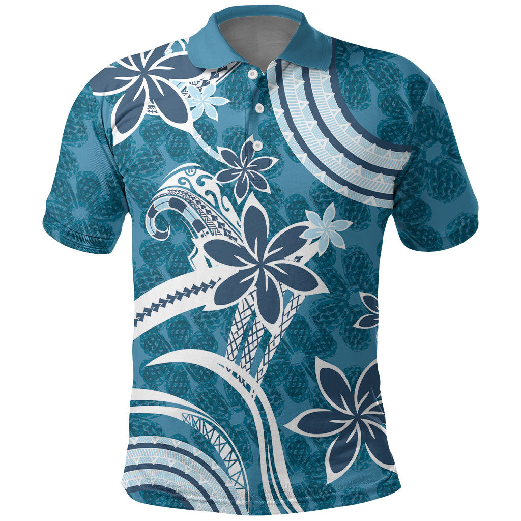 Hawaii Pupuala Plumeria Blue Polo Shirt Polynesian Pattern LT01 Blue - Polynesian Pride