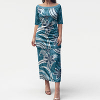 Hawaii Pupuala Plumeria Blue Puletasi Polynesian Pattern LT01 Long Dress Blue - Polynesian Pride