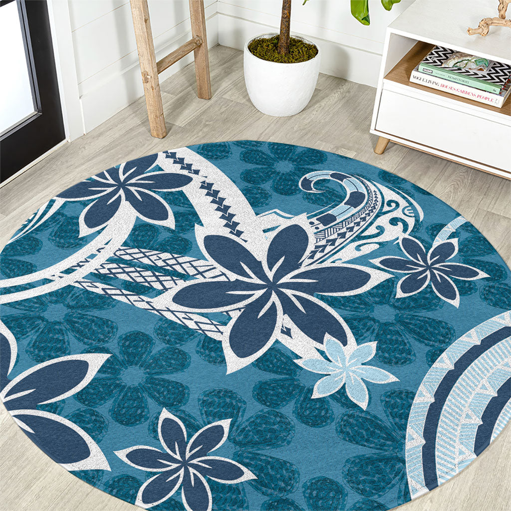 Hawaii Pupuala Plumeria Blue Round Carpet Polynesian Pattern LT01 Blue - Polynesian Pride