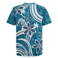 Hawaii Pupuala Plumeria Blue Rugby Jersey Polynesian Pattern LT01 - Polynesian Pride