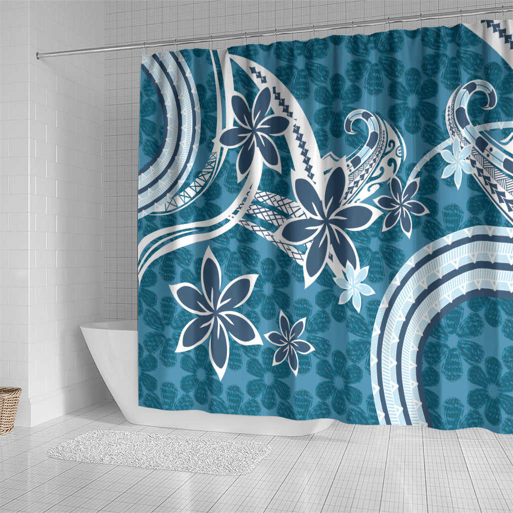 Hawaii Pupuala Plumeria Blue Shower Curtain Polynesian Pattern LT01 - Polynesian Pride