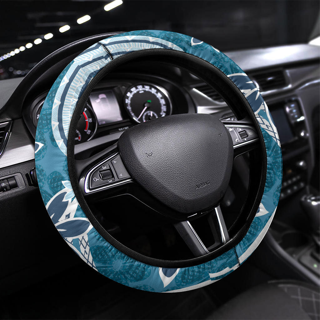 Hawaii Pupuala Plumeria Blue Steering Wheel Cover Polynesian Pattern LT01 Universal Fit Blue - Polynesian Pride