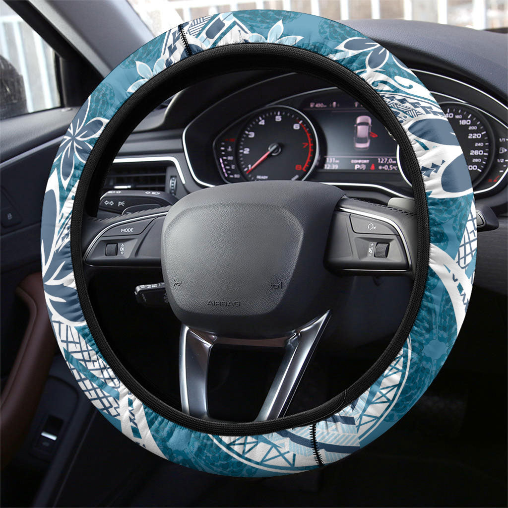 Hawaii Pupuala Plumeria Blue Steering Wheel Cover Polynesian Pattern LT01 - Polynesian Pride