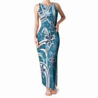 Hawaii Pupuala Plumeria Blue Tank Maxi Dress Polynesian Pattern LT01 Women Blue - Polynesian Pride