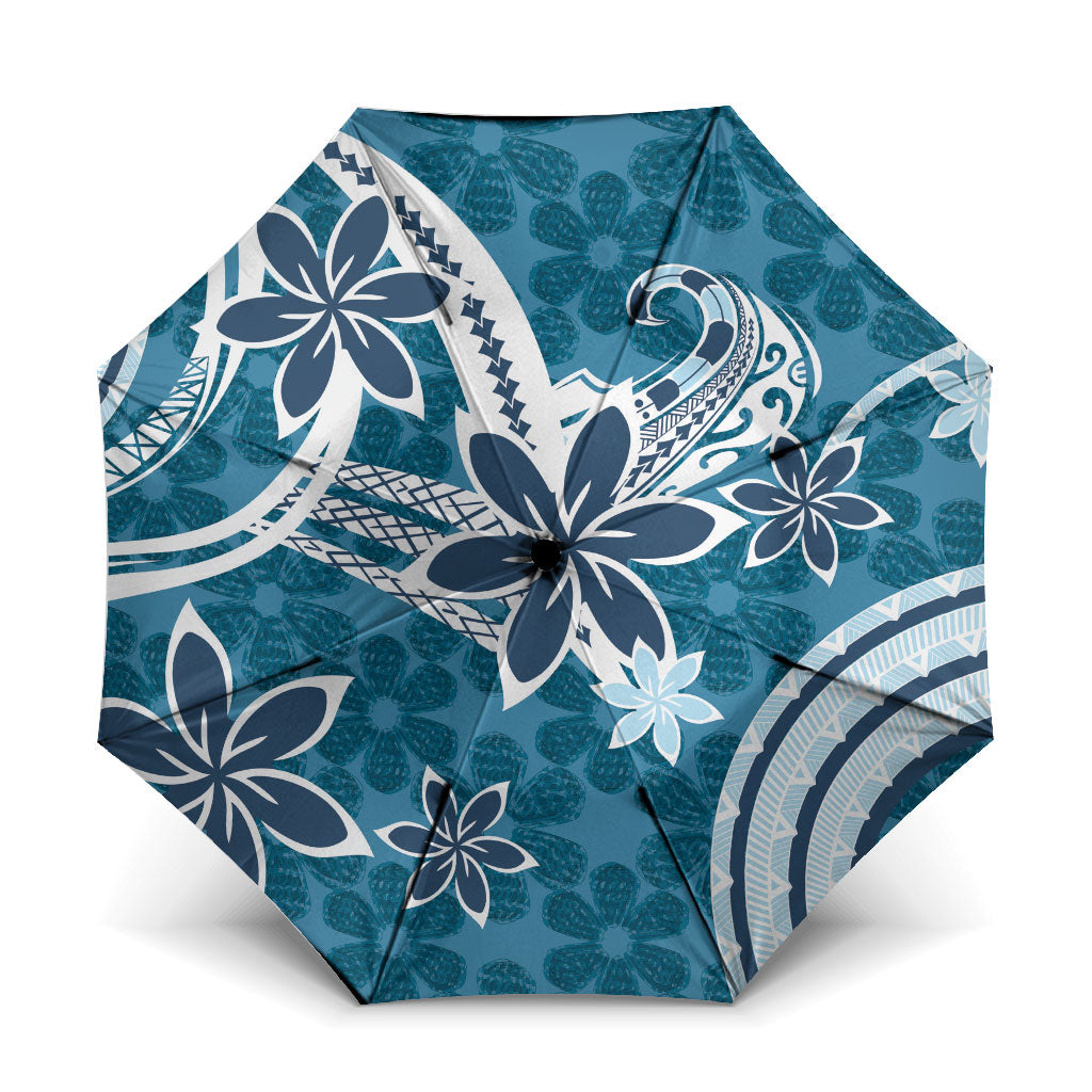 Hawaii Pupuala Plumeria Blue Umbrella Polynesian Pattern LT01 One Size Folded 11.42 inch Opened Diameter 37.4 inch Blue - Polynesian Pride
