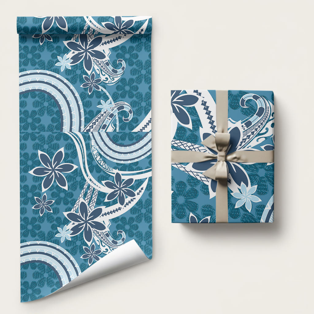 Hawaii Pupuala Plumeria Blue Wrapping Paper Polynesian Pattern LT01 58" × 23" Blue - Polynesian Pride