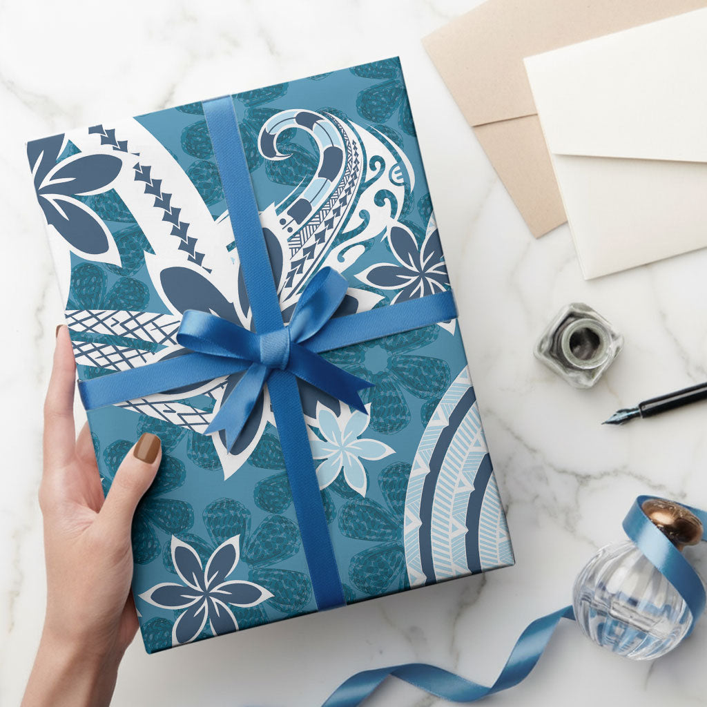 Hawaii Pupuala Plumeria Blue Wrapping Paper Polynesian Pattern LT01 - Polynesian Pride