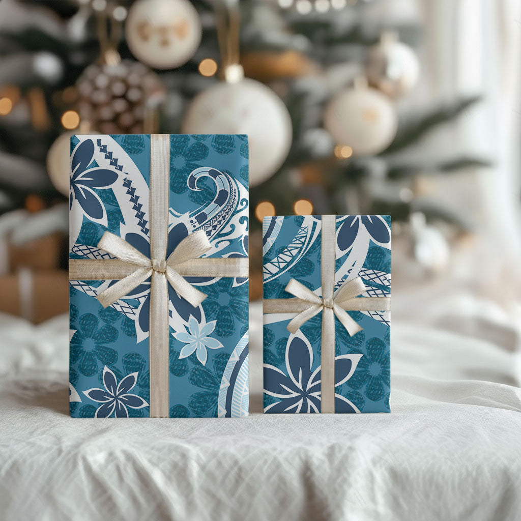 Hawaii Pupuala Plumeria Blue Wrapping Paper Polynesian Pattern LT01 - Polynesian Pride