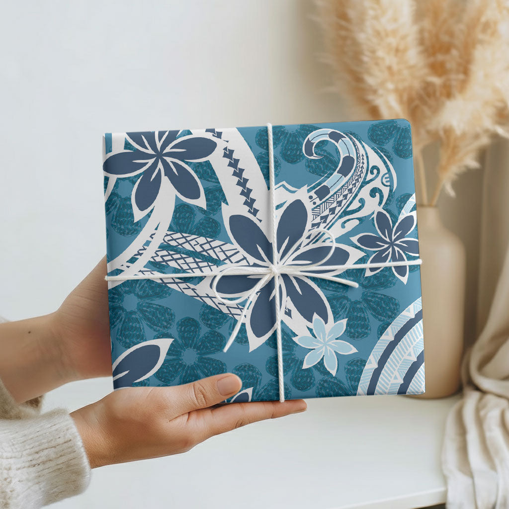 Hawaii Pupuala Plumeria Blue Wrapping Paper Polynesian Pattern LT01 - Polynesian Pride
