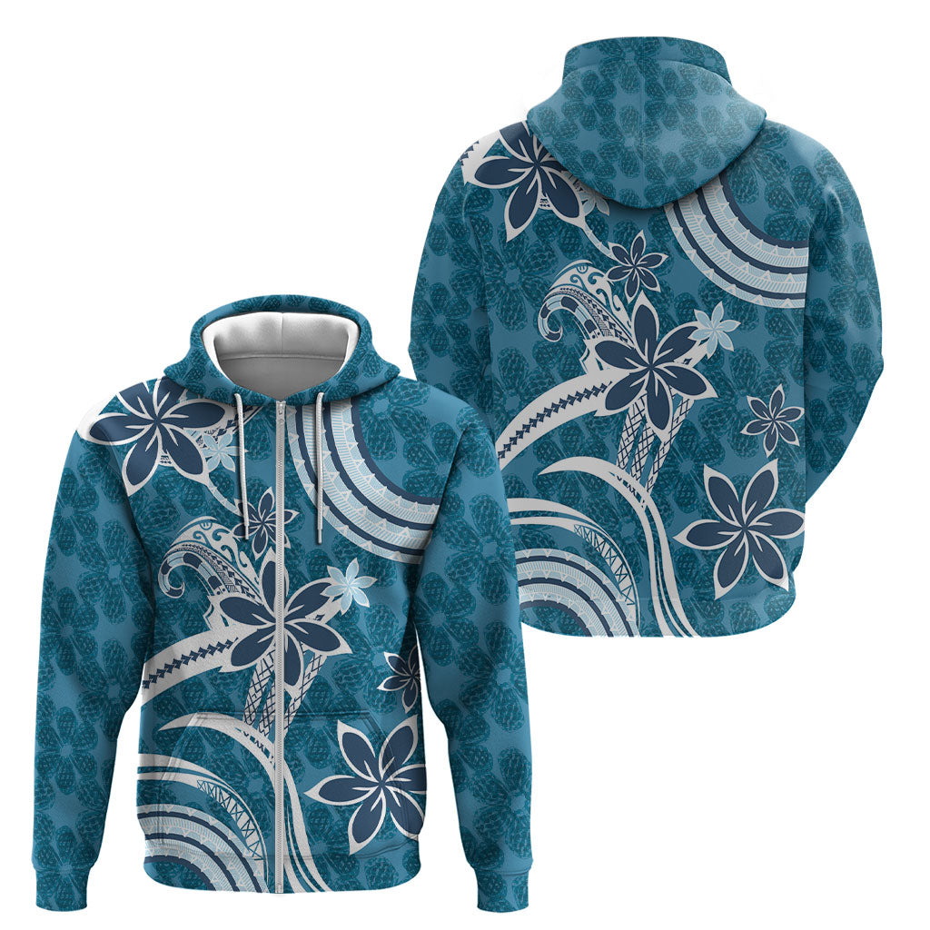 Hawaii Pupuala Plumeria Blue Zip Hoodie Polynesian Pattern LT01 - Polynesian Pride