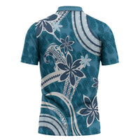 Hawaii Pupuala Plumeria Blue Zipper Polo Shirt Polynesian Pattern LT01 - Polynesian Pride