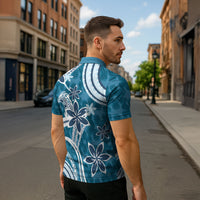 Hawaii Pupuala Plumeria Blue Zipper Polo Shirt Polynesian Pattern LT01 - Polynesian Pride