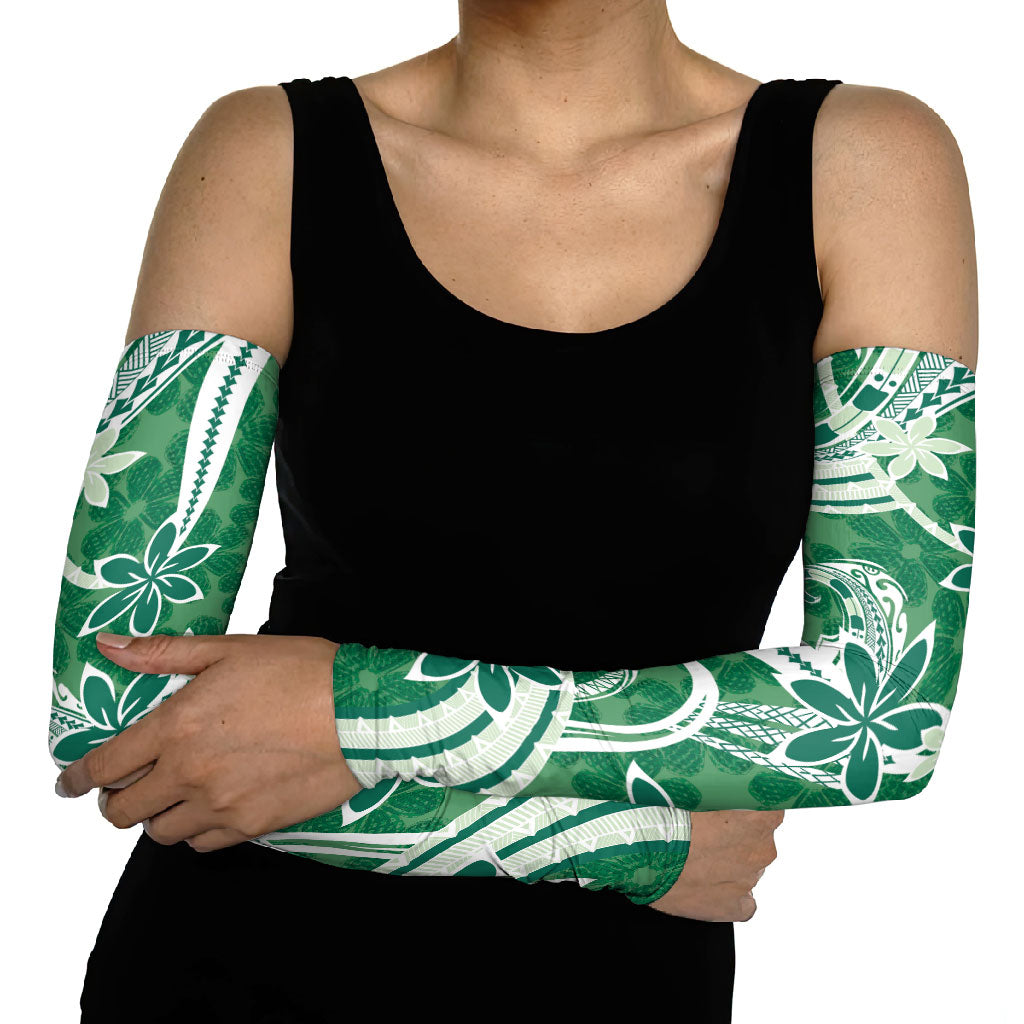 Hawaii Pupuala Plumeria Green Arm Sleeves Polynesian Pattern LT01 - Polynesian Pride