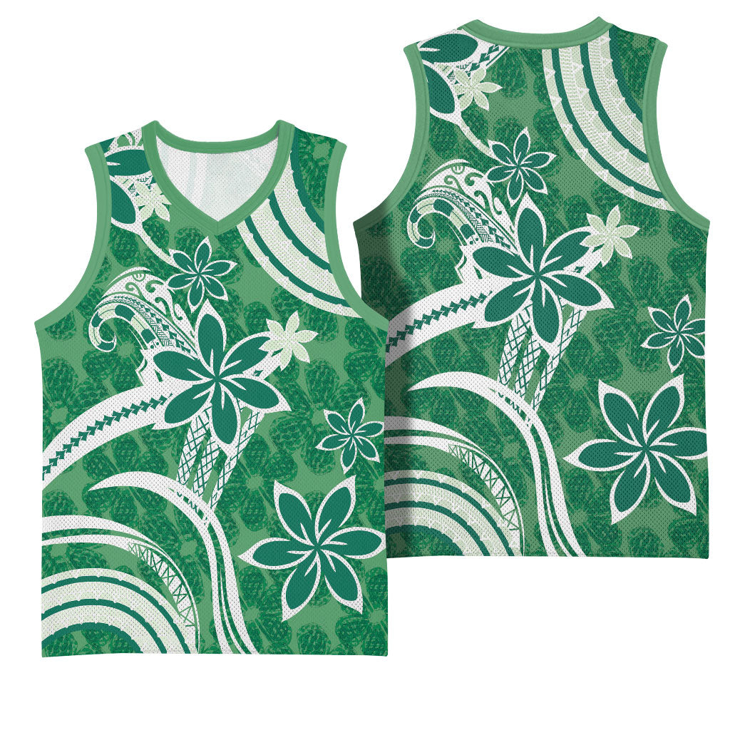 Hawaii Pupuala Plumeria Green Basketball Jersey Polynesian Pattern LT01 - Polynesian Pride